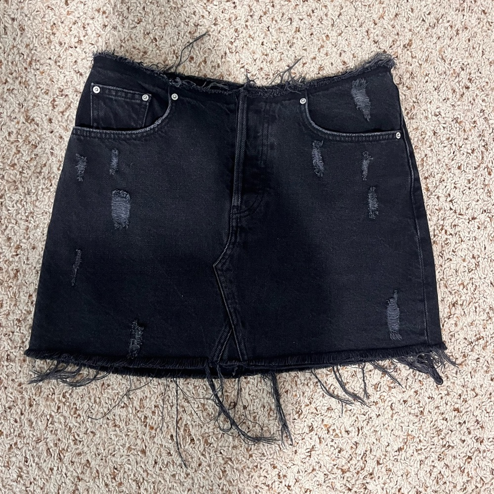 BDG Black Distressed Denim Skirt